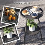 Round Garden Table, 2-Tier Small Side Table, Metal Patio Table Coffee Table Dining Table, Black