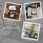 Round Garden Table, 2-Tier Small Side Table, Metal Patio Table Coffee Table Dining Table, Black