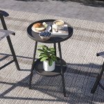 Round Garden Table, 2-Tier Small Side Table, Metal Patio Table Coffee Table Dining Table, Black