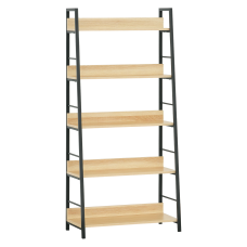 Modern Bookshelf Storage with 5-Tier Wide Shelving, Metal Frame, Wooden Bookcase for Living Room Library Home Furniture, Oak