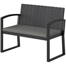 2 Seater Outdoor Bench, Rattan Garden Bench Loveseat with Cushion, Armrests, Steel Frame for Patio, Porch, Light Grey