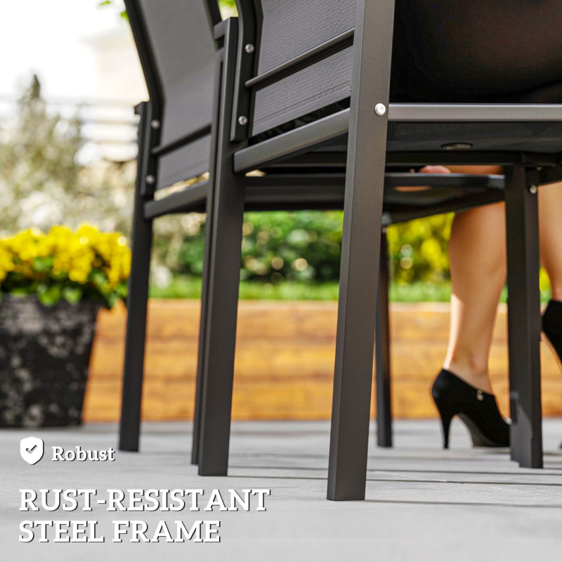 Set of 2 Outdoor Garden Chairs, Stackable Patio Dining Chairs with Breathable Fabric, Armrests and Backrest, Dark Grey