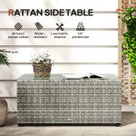 Wicker Outdoor Coffee Table, PE Wicker Rectangular Patio Table with Tempered Glass Top for Garden, Balcony, Light Grey