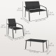 4 Piece Patio Furniture Set, Outdoor Conversation Set with Deep Seat, Loveseats, Armchairs, Glass-Top Table, Black
