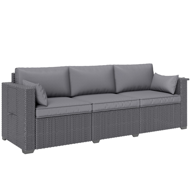 3 Seater Wicker Patio Sofa with Side Trays, Outdoor Couch with 6
