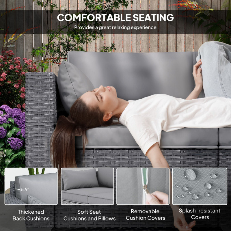 3 Seater Wicker Patio Sofa with Side Trays, Outdoor Couch with 6