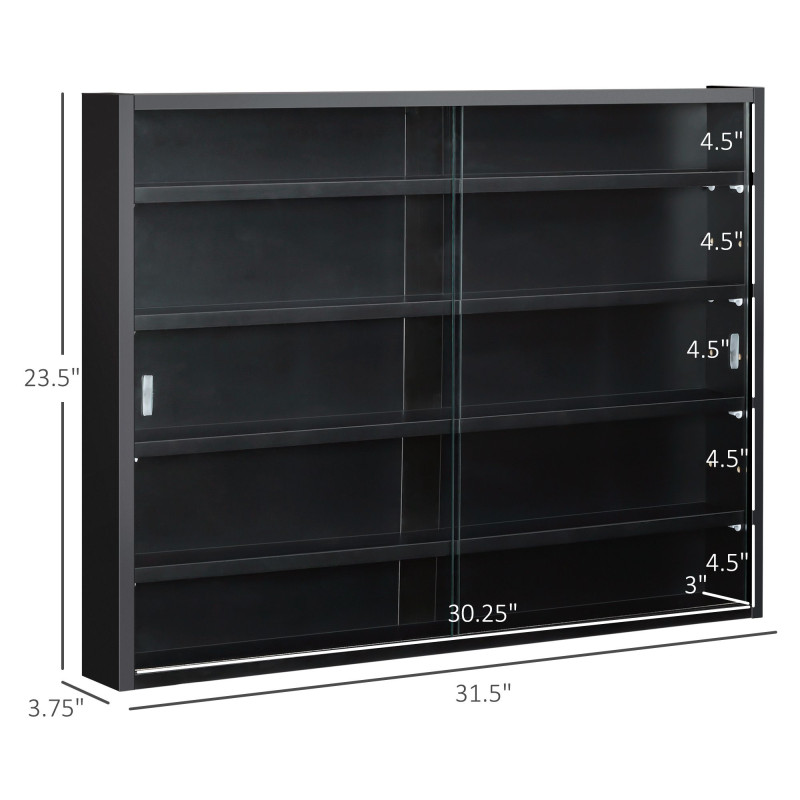5-Tier Display Cabinet, Shot Glass Display Case, Glass Curio Cabinet with 2 Glass Doors and 4 Adjustable Shelves, Black