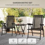 3 Pieces Patio Bistro Set, Outdoor Folding Table and Chairs Set, Metal Patio Furniture Set with Cup Holders