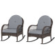 2 Pieces Wicker Rocking Patio Chairs, Indoor Outdoor Rocking Chair Set with Cushions and Armrests for Porch, Grey