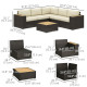 6 Pieces Outdoor Rattan Patio Furniture Set with Corner Sofa, Wood-Plastic Coffee Table, Light Khaki