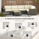6 Pieces Outdoor Rattan Patio Furniture Set with Corner Sofa, Wood-Plastic Coffee Table, Light Khaki