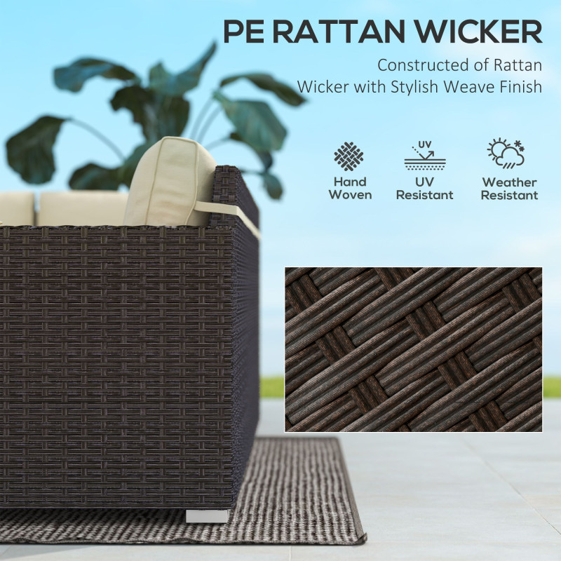 6 Pieces Outdoor Rattan Patio Furniture Set with Corner Sofa, Wood-Plastic Coffee Table, Light Khaki