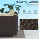 6 Pieces Outdoor Rattan Patio Furniture Set with Corner Sofa, Wood-Plastic Coffee Table, Light Khaki