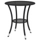 Outdoor Rattan Dining Table, Patio Wicker Round Coffee Table with 2-Tier Storage Shelf, Black
