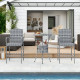 3 Pieces Patio Bar Set, Rattan Bistro Table and Chairs, Outdoor Conversation Furniture Set with Ice Bucket, Mixed Grey