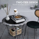 Outdoor Rattan Dining Table, Patio Wicker Round Coffee Table with 2-Tier Storage Shelf, Mixed Grey