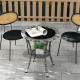 Outdoor Rattan Dining Table, Patio Wicker Round Coffee Table with 2-Tier Storage Shelf, Mixed Grey