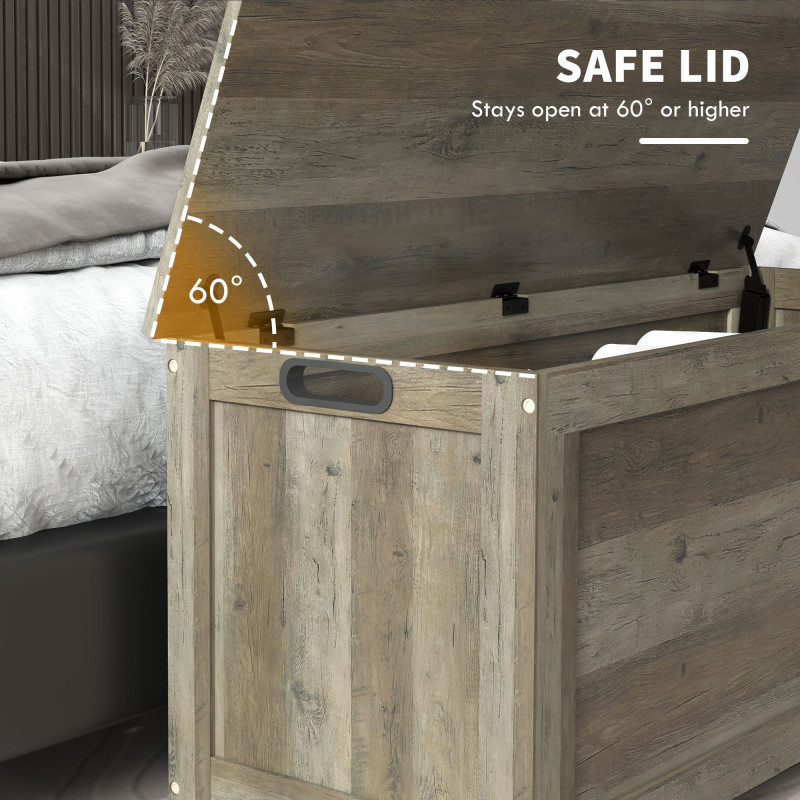 Storage Trunk with 2 Safety Hinges, Entryway Bench with Side Handles, Storage Chest for Living Room, Distressed Grey
