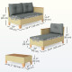 3 Piece Patio Furniture Set, L-Shaped Outdoor Furniture Conversation Set with Wood Top Coffee Table, Light Grey