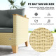 3 Piece Patio Furniture Set, L-Shaped Outdoor Furniture Conversation Set with Wood Top Coffee Table, Light Grey