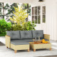 3 Piece Patio Furniture Set, L-Shaped Outdoor Furniture Conversation Set with Wood Top Coffee Table, Light Grey