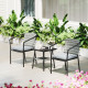 Outdoor Bistro Set, 3 Piece Wicker Patio Furniture Set with Armchairs, 2-Tier Glass Table, Cushions, Dark Grey