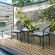 Outdoor Bistro Set, 3 Piece Wicker Patio Furniture Set with Armchairs, 2-Tier Glass Table, Cushions, Dark Grey