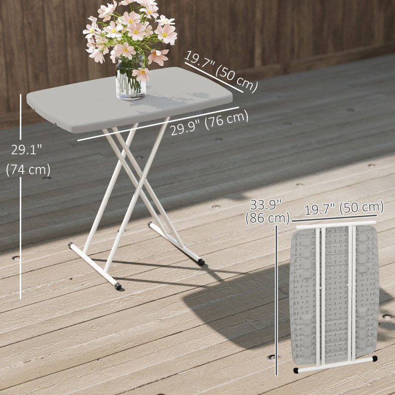 Portable Patio Side Table, Height Adjustable Outdoor Side Table, Folding Balcony Table with Metal Frame, Dark Grey