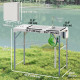 Folding Fish Cleaning Table with Sinks, Camping Sink with Faucet Drainage Hose Sprayer Shelf Drawer Storage Basket, Outdoor Sink Station for Beach Patio Picnic, White