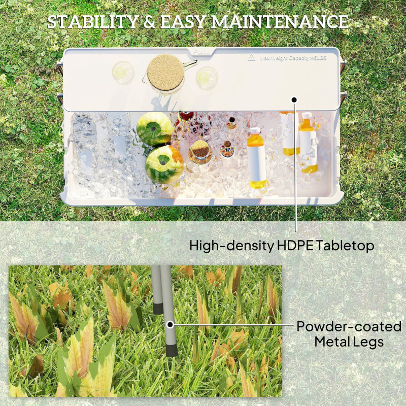 3.5ft Folding Ice Cooler Table with Drain, 2-Tier Outdoor Patio Party Cooler, Fishing Cleaning Table with Storage Shelf for Picnic BBQ Camping Wedding, White