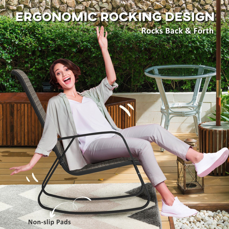 Set of 2 Patio Rocking Chairs, Outdoor Rocking Chairs with High Backrest, Armrests for Backyard, Garden, Light Brown