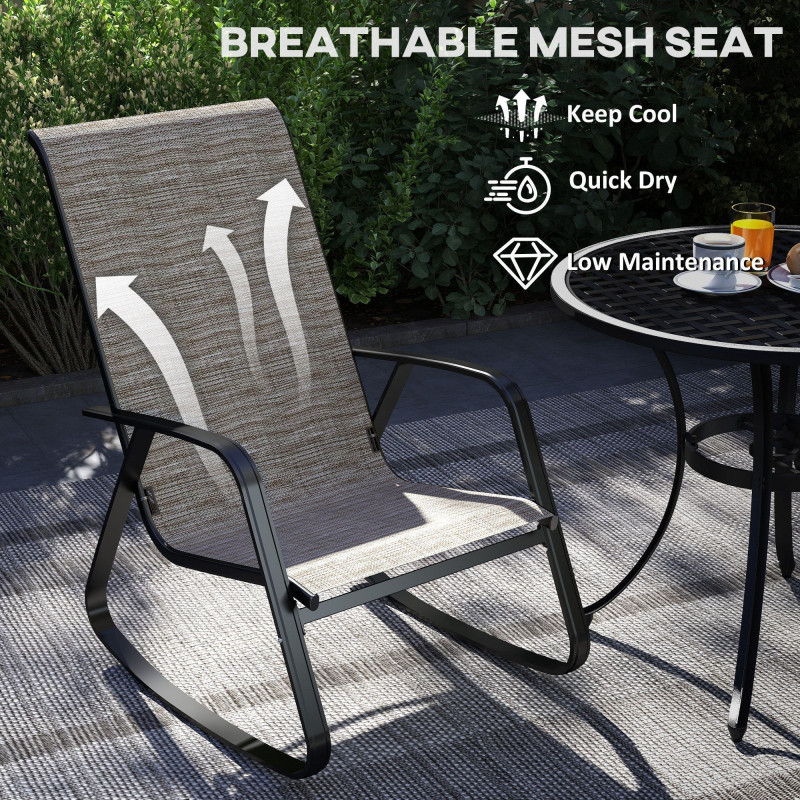 Set of 2 Patio Rocking Chairs, Outdoor Rocking Chairs with High Backrest, Armrests for Backyard, Garden, Light Brown