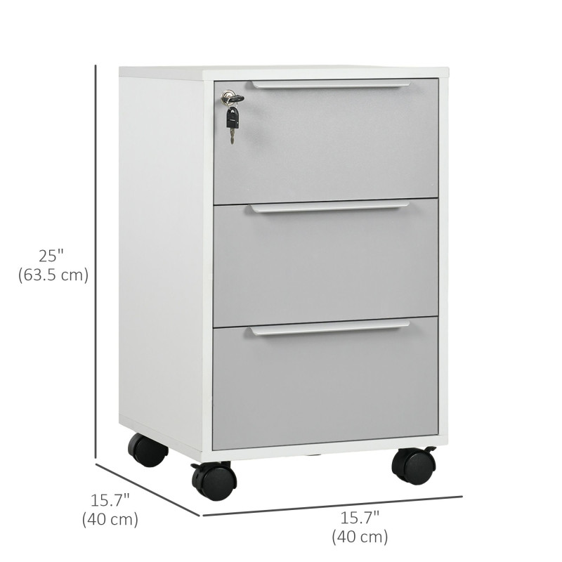 3 Drawer File Cabinet with Wheels, Vertical Filing Cabinet with Lock, Grey
