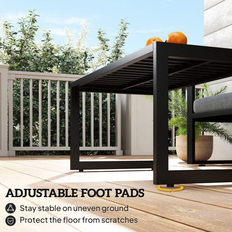 Outdoor Coffee Table, Patio Coffee Table with Slatted Tabletop, Adjustable Foot Pads for Garden, Patio, Lawn, Black