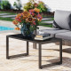 Outdoor Coffee Table, Patio Coffee Table with Slatted Tabletop, Adjustable Foot Pads for Garden, Patio, Lawn, Black