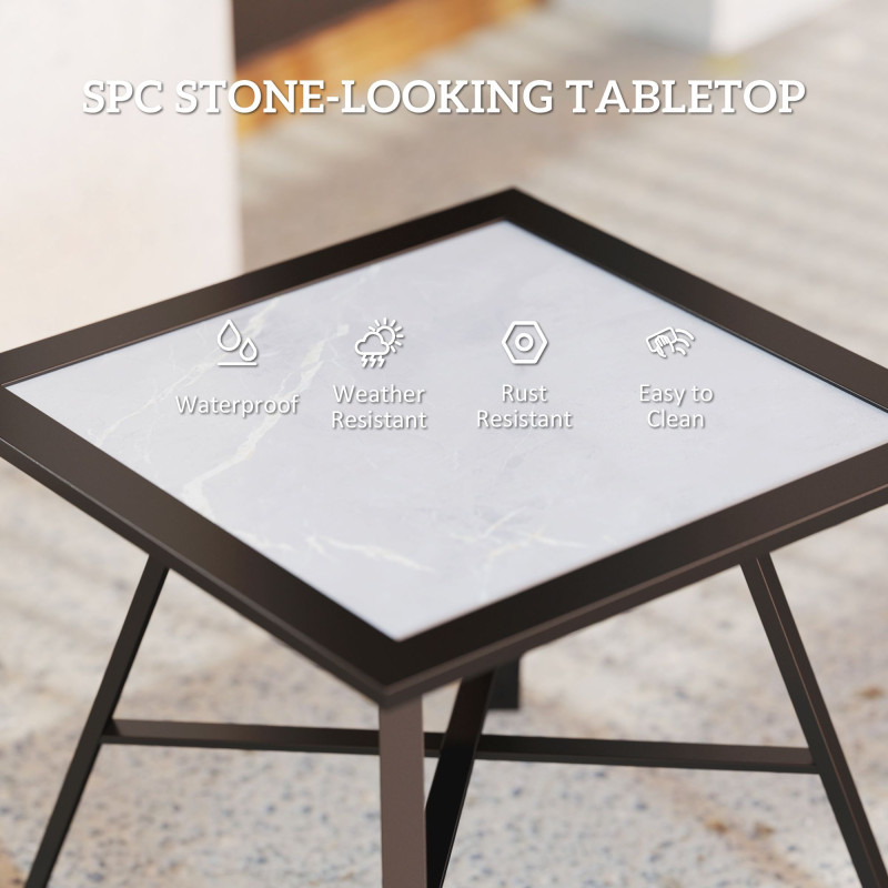 Small Outdoor Side Table, Patio Side Table with SPC Tabletop for Garden, Patio, Lawn, Grey