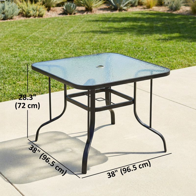 Tempered Glass Square Patio Dining Table w/ 2.1