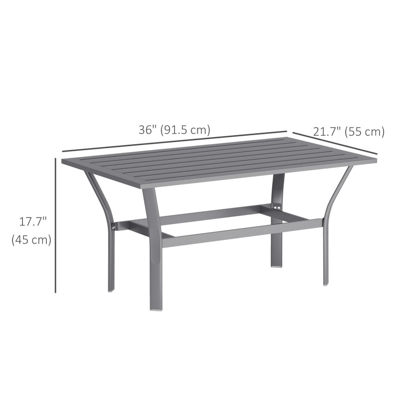Outdoor Side Table with Slatted Tabletop, Metal Patio Coffee Table for Garden, Balcony, Dark Grey