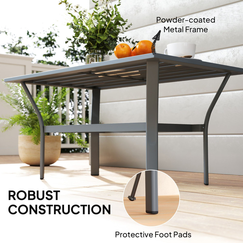 Outdoor Side Table with Slatted Tabletop, Metal Patio Coffee Table for Garden, Balcony, Dark Grey