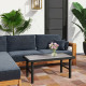 Outdoor Side Table with SPC Woodgrain Tabletop, Metal Patio Coffee Table for Outside Garden, Distressed Grey