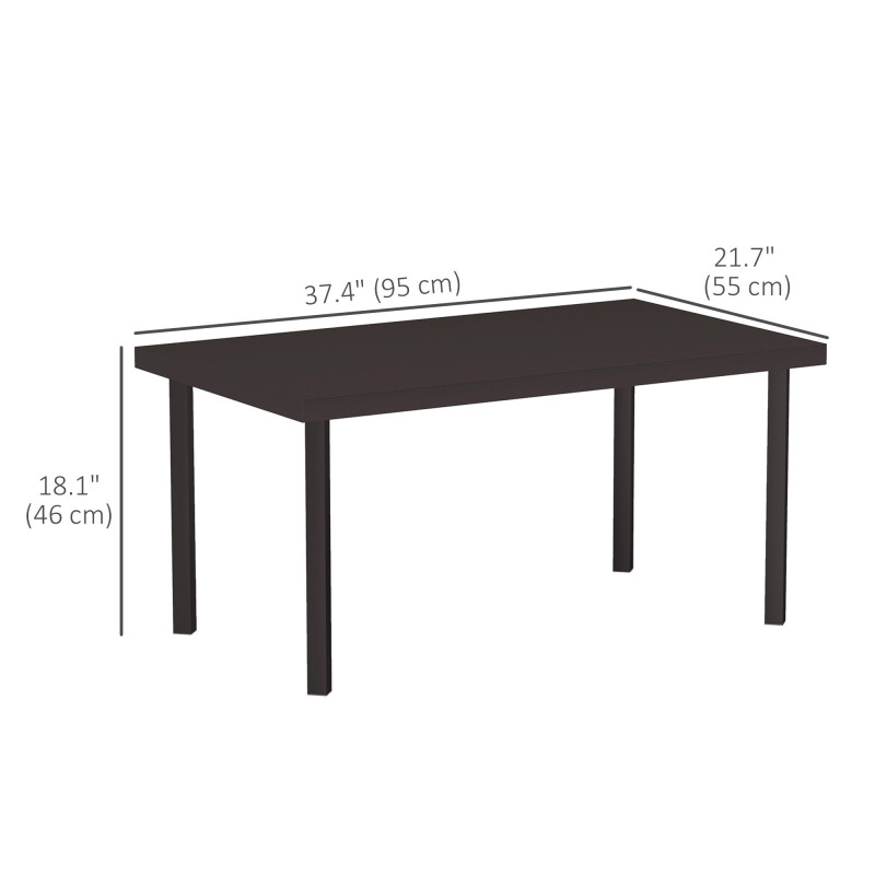 Metal Outdoor Side Table, Rectangle Patio Coffee Table with Woodgrain Tabletop for Outside Garden, Brown