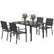 5 Piece Outdoor Dining Set w/ 4 Stackable Chairs, Rectangle Table, Tempered Glass Top, Steel Frame, Black