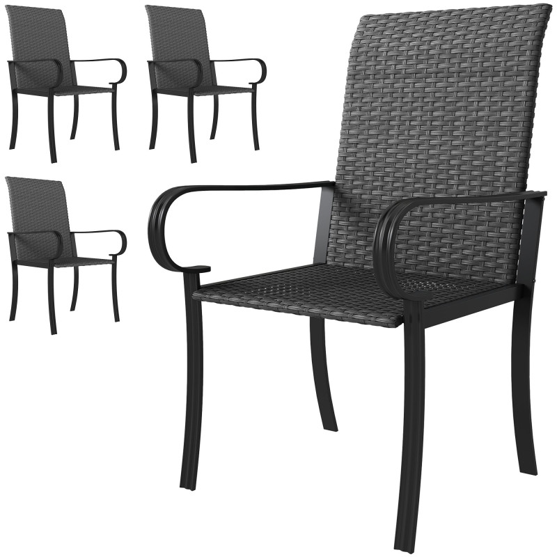 4 Piece PE Rattan Patio Dining Chairs with Steel Frame,  for Garden, Backyard, Pool Side, Porch, Black