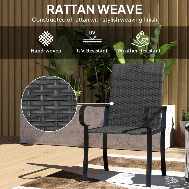 4 Piece PE Rattan Patio Dining Chairs with Steel Frame,  for Garden, Backyard, Pool Side, Porch, Black