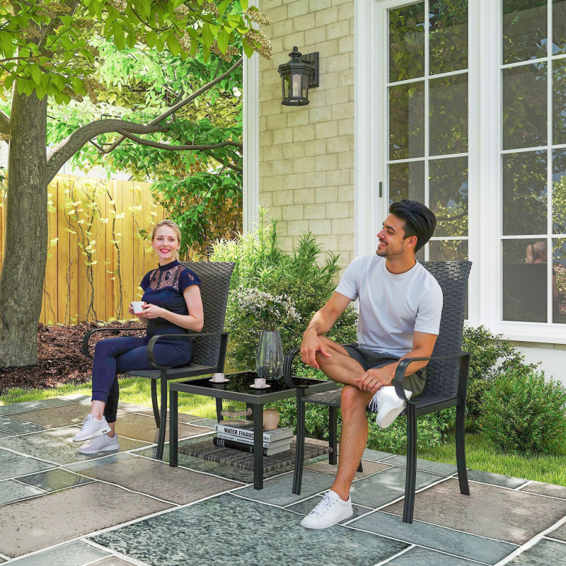 2 Piece PE Rattan Patio Dining Chairs with Steel Frame,  for Garden, Backyard, Pool Side, Porch, Black
