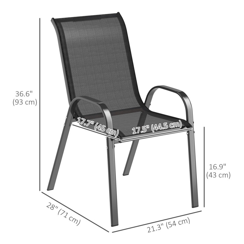 Set of 2 Outdoor Dining Chairs, Stackable Lawn Chairs with High Back, Breathable Mesh Seat for Garden Porch, Black
