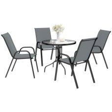 Five-Piece Steel Patio Set, with Glass-Top Table - Dark Grey