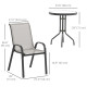3 Pieces Bistro Set, Small Patio Furniture Set with Stackable Mesh Chairs, Glass Table for Garden, Balcony, Light Grey