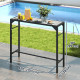 Bar Height Outdoor Table with Built-In Bottle Opener, Patio Bar Table with Wood Grain Plastic Top, 47.2