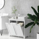 Tilt-Out Laundry Storage Cabinet, Bathroom Storage Organizer with Two-Compartment Tilt Out Hamper, White